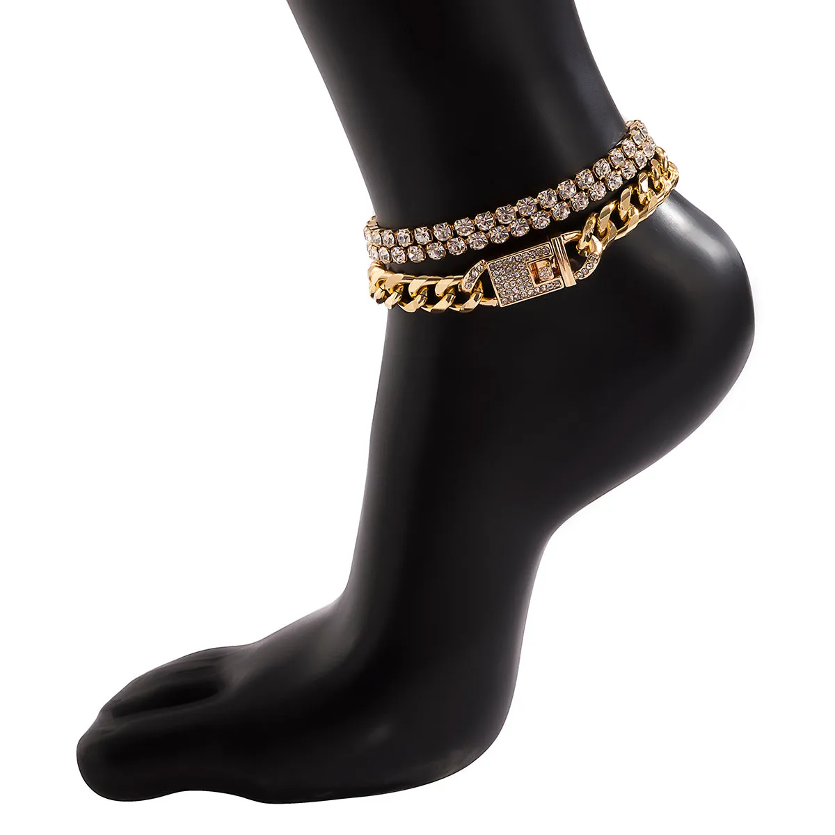 3Pcs/Set Iced Out Rhinestone Chain Anklet Women